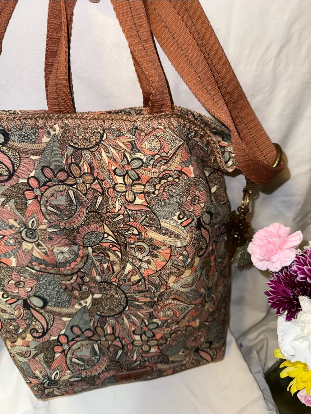 Sakroots North South Retired Floral Owl Canvas Tote - with Tassel - Picture 10 of 10